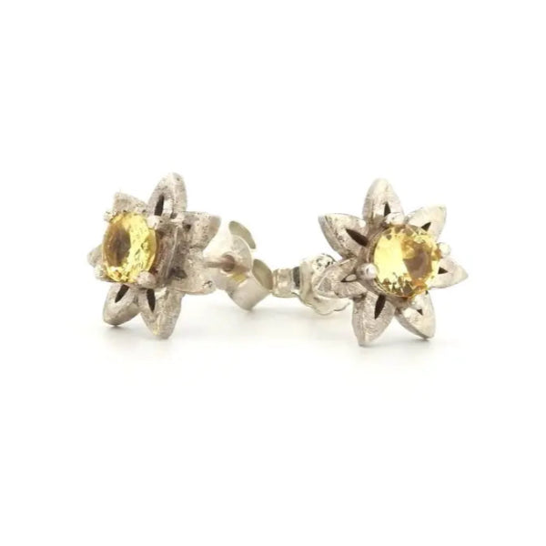Sterling Silver Daisy Stud Earrings with Yellow Sapphires - Lynne Lee Jewellery