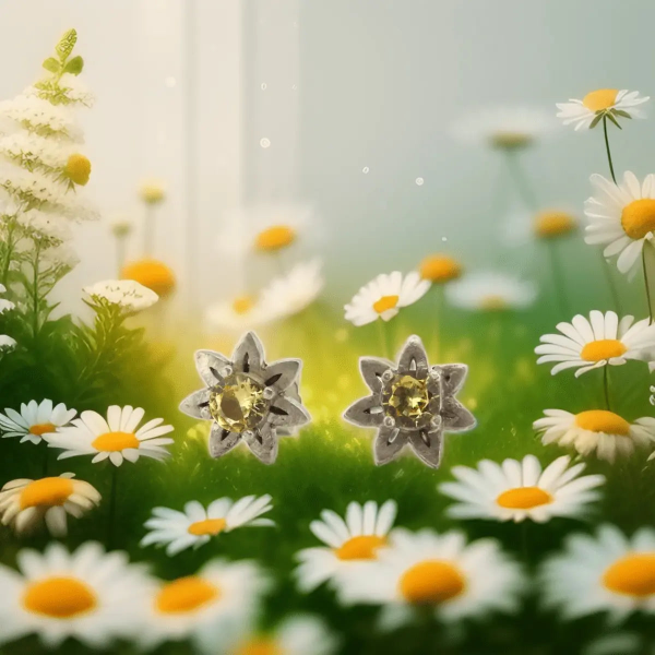 Sterling Silver Daisy Stud Earrings with Yellow Sapphires - Lynne Lee Jewellery