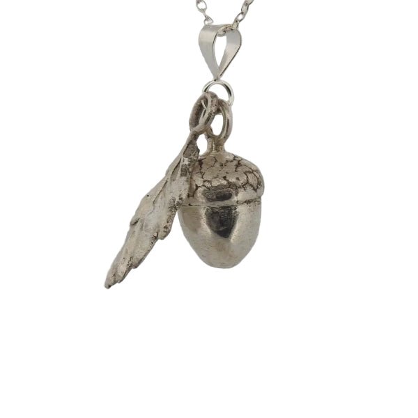 Acorn Jewellery Set – Sterling Silver Acorn & Leaf Pendant Duo - Lynne Lee Jewellery