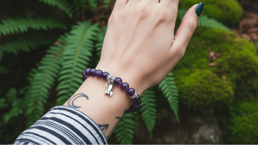 Amethyst Beaded Bracelet with Sterling Silver Rocket Charm - Lynne Lee Jewellery