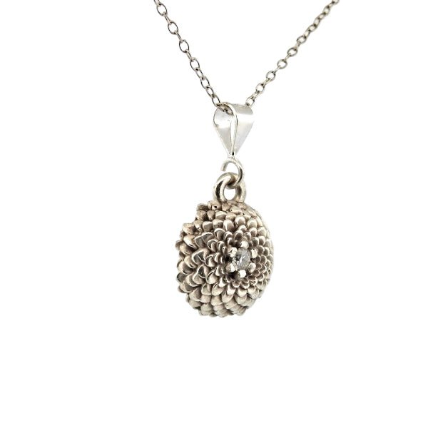 Birth Flower Necklace, October's Marigold - Sterling Silver with diamond center. - Lynne Lee Jewellery