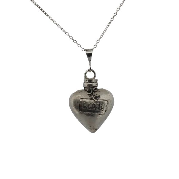 Heart Pendant Necklace Silver - Love Potion Bottle Statement Piece - Lynne Lee Jewellery
