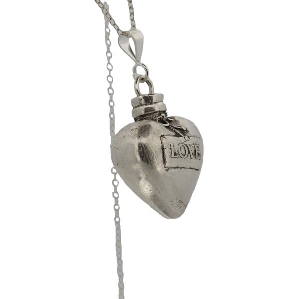 Heart Pendant Necklace Silver - Love Potion Bottle Statement Piece - Lynne Lee Jewellery