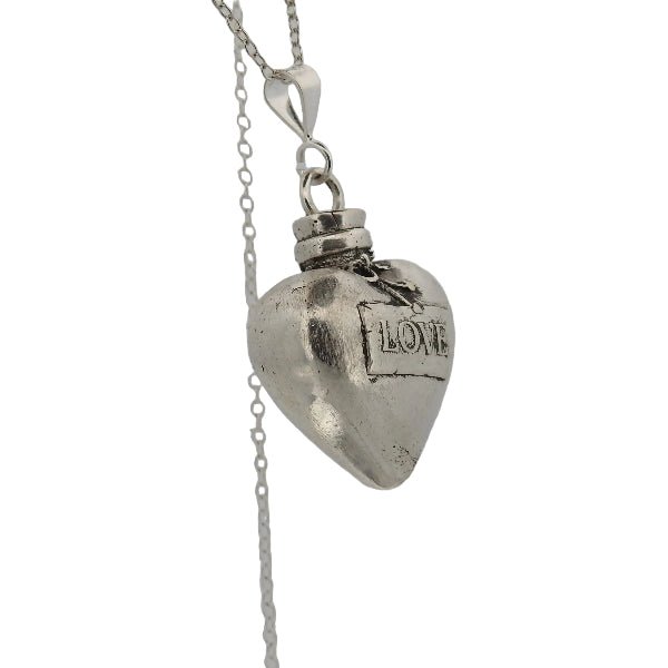 Heart Pendant Necklace Silver - Love Potion Bottle Statement Piece - Lynne Lee Jewellery