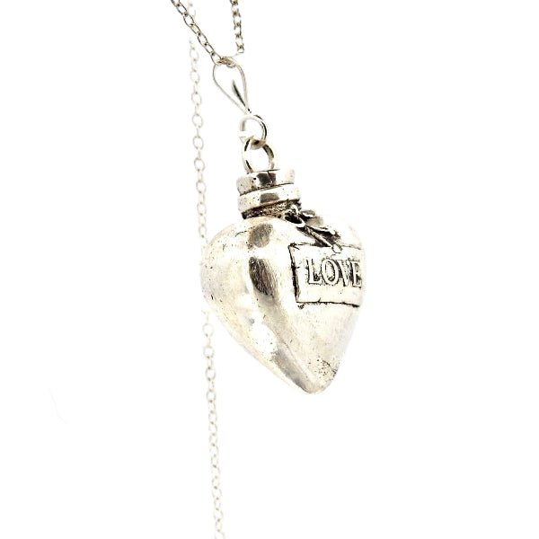 Heart Pendant Necklace Silver - Love Potion Bottle Statement Piece - Lynne Lee Jewellery