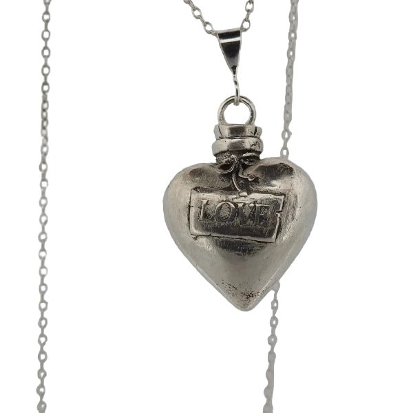 Heart Pendant Necklace Silver - Love Potion Bottle Statement Piece - Lynne Lee Jewellery