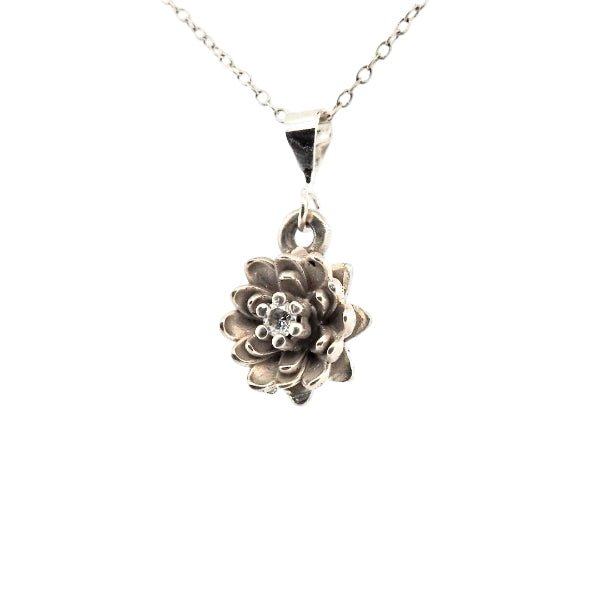 July Birth Flower Pendant - Water Lily Sterling Silver Necklace with Diamond - Lynne Lee Jewellery