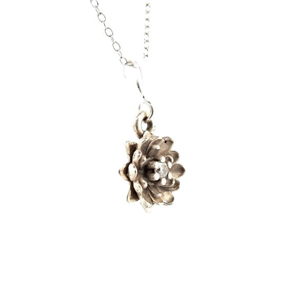July Birth Flower Pendant - Water Lily Sterling Silver Necklace with Diamond - Lynne Lee Jewellery