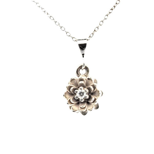 July Birth Flower Pendant - Water Lily Sterling Silver Necklace with Diamond - Lynne Lee Jewellery