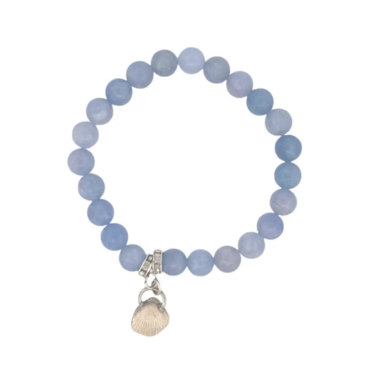 Aquamarine Beaded Bracelet with Sterling Silver Seashell Charm - Lynne Lee Jewellery