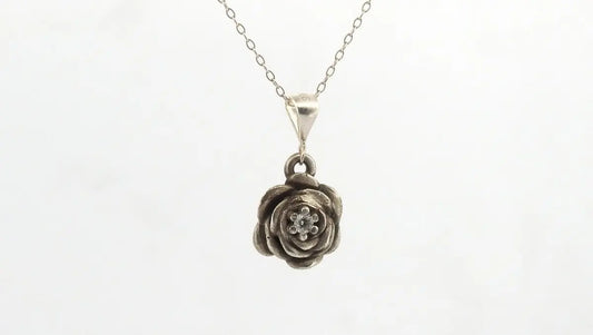 Sterling Silver Rose Pendant with Diamond Center - Lynne Lee Jewellery
