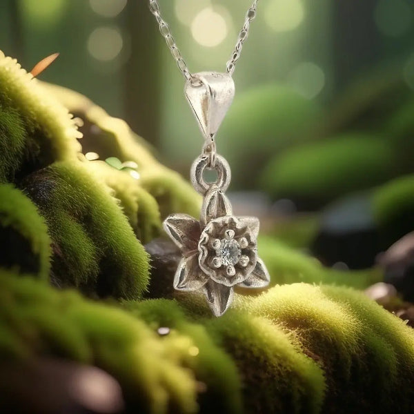 Sterling Silver Daffodil Pendant - March's Herald of Hope - Lynne Lee Jewellery