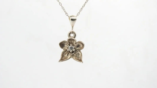 Sterling Silver Orchid Pendant with Diamond Center - Lynne Lee Jewellery