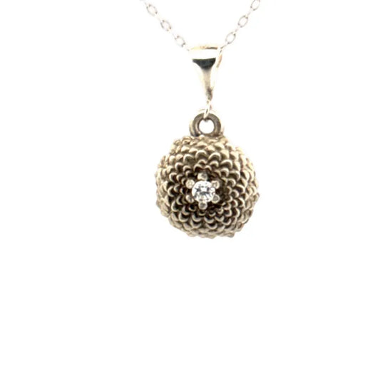 Sterling Silver Marigold Pendant with Diamond Center - Lynne Lee Jewellery