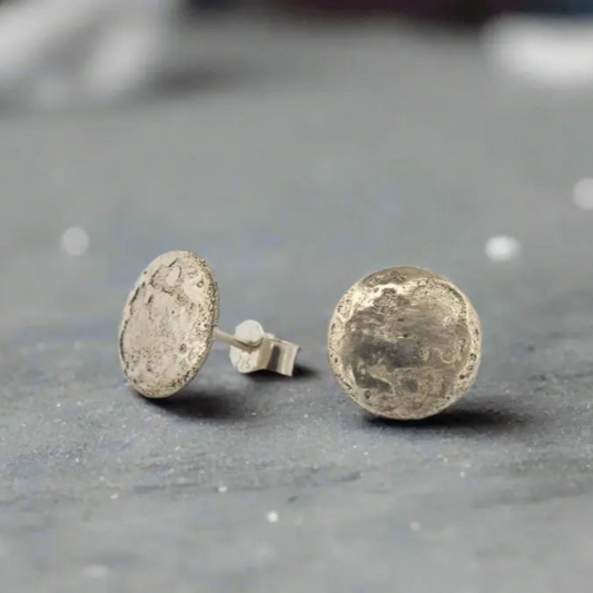 Sterling Silver Moon Surface Stud Earrings - Luna Ethereal Collection - Lynne Lee Jewellery