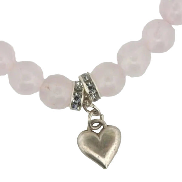 Rose Quartz Beaded Bracelet with Sterling Silver Heart Charm - Lynne Lee Jewellery