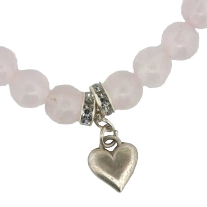 Rose Quartz Beaded Bracelet with Sterling Silver Heart Charm - Lynne Lee Jewellery
