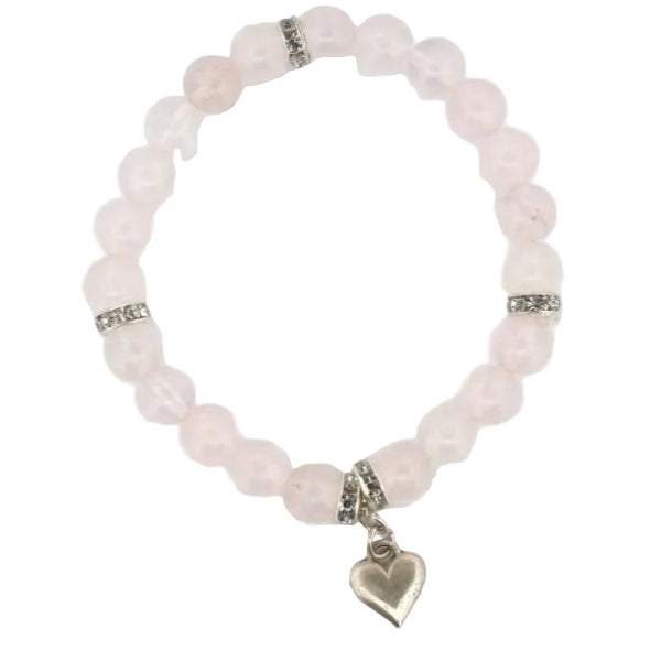 Rose Quartz Beaded Bracelet with Sterling Silver Heart Charm - Lynne Lee Jewellery