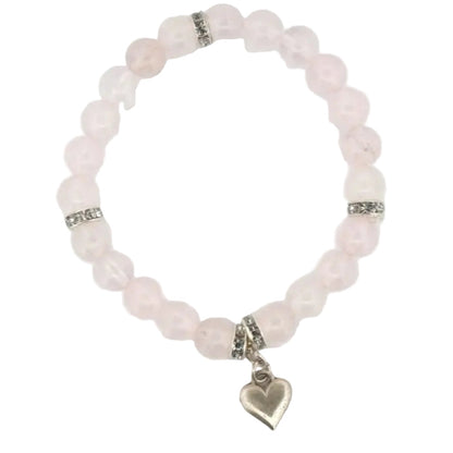 Rose Quartz Beaded Bracelet with Sterling Silver Heart Charm - Lynne Lee Jewellery