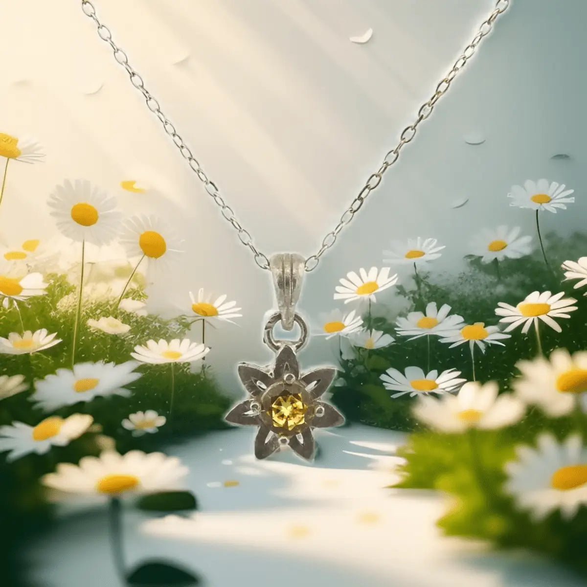 Sterling Silver Daisy Pendant with Yellow Sapphire - Lynne Lee Jewellery