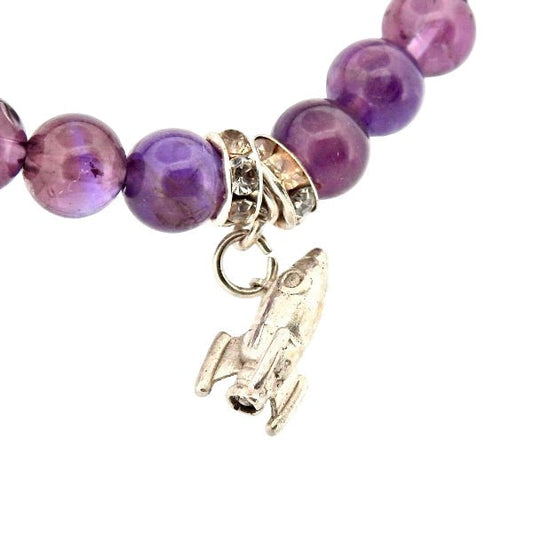 Amethyst Beaded Bracelet with Sterling Silver Rocket Charm - Cosmic Dreams Collection - Lynne Lee Jewellery