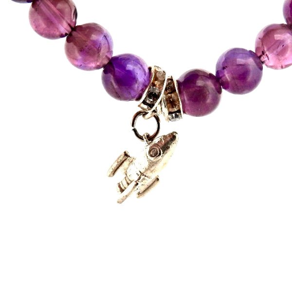 Amethyst Beaded Bracelet with Sterling Silver Rocket Charm - Cosmic Dreams Collection - Lynne Lee Jewellery
