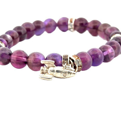 Amethyst Beaded Bracelet with Sterling Silver Rocket Charm - Cosmic Dreams Collection - Lynne Lee Jewellery