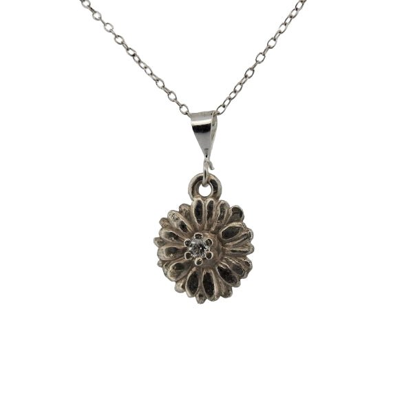 April Birth Flower Pendant - Daisy Sterling Silver Necklace with Diamond - Lynne Lee Jewellery