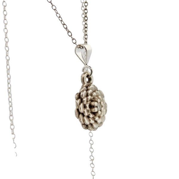 Birth Flower Necklace, November's Chrysanthemum with Diamond Center in Sterling Silver - Lynne Lee Jewellery