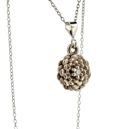 Birth Flower Necklace, November's Chrysanthemum with Diamond Center in Sterling Silver - Lynne Lee Jewellery