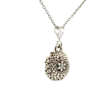 Birth Flower Necklace, October's Marigold - Sterling Silver with diamond center. - Lynne Lee Jewellery