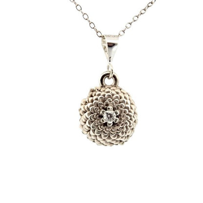 Birth Flower Necklace, October's Marigold - Sterling Silver with diamond center. - Lynne Lee Jewellery