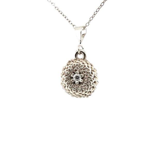 Birth Flower Necklace, October's Marigold - Sterling Silver with diamond center. - Lynne Lee Jewellery