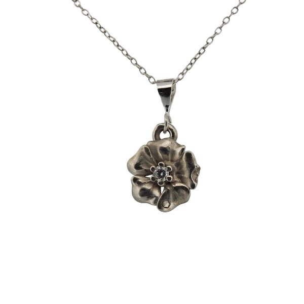 February Birth Flower Necklace - Violet Sterling Silver Pendant with Diamond - Lynne Lee Jewellery