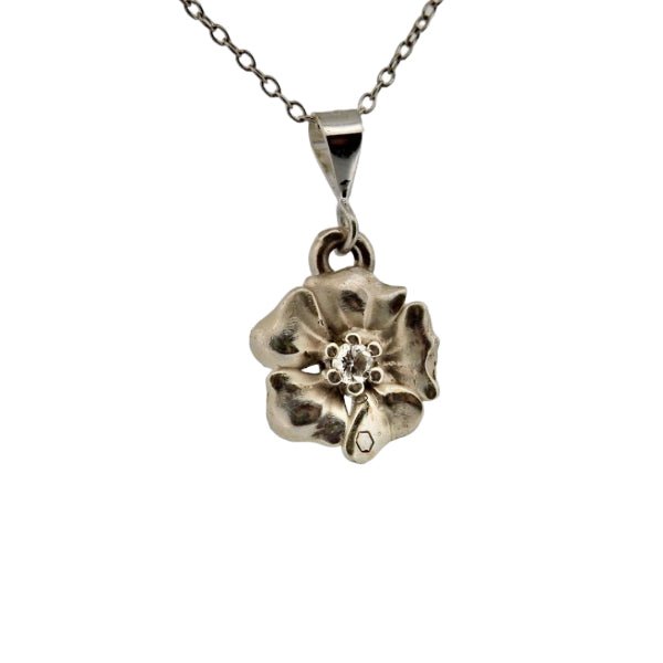 February Birth Flower Necklace - Violet Sterling Silver Pendant with Diamond - Lynne Lee Jewellery