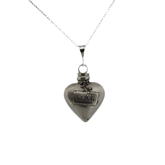 Heart Pendant Necklace Silver - Love Potion Bottle Statement Piece - Lynne Lee Jewellery