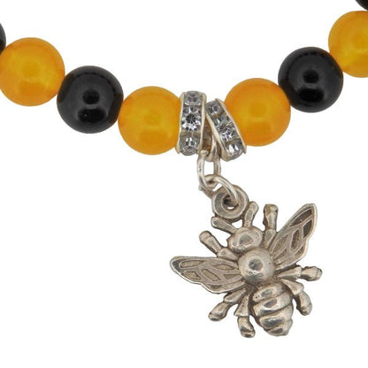 Honey Bee Beaded Bracelet - Yellow Agate & Black Obsidian Sterling Silver - Lynne Lee Jewellery