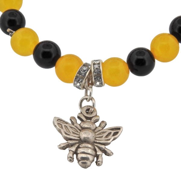 Honey Bee Beaded Bracelet - Yellow Agate & Black Obsidian Sterling Silver - Lynne Lee Jewellery