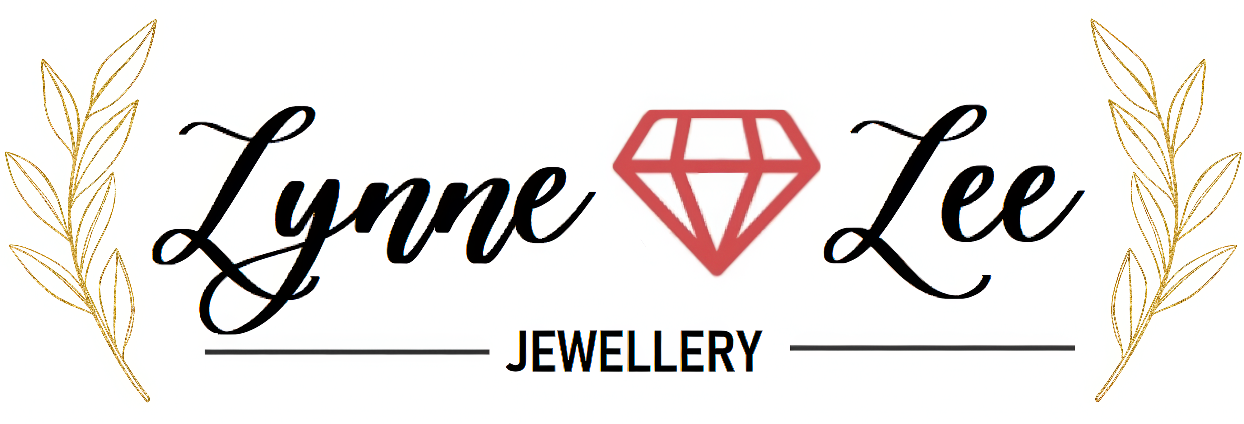 lynnel lee jewellery logo with golden leaf motiffs on both sides