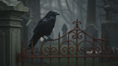 Raven sat on a cemetary gate.