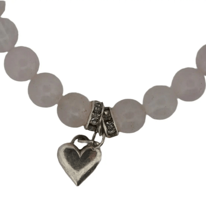 Rose Quartz Beaded Bracelet - Sterling Silver Heart Charm - Lynne Lee Jewellery