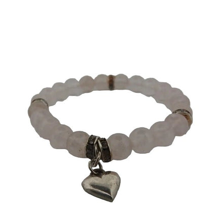 Rose Quartz Beaded Bracelet - Sterling Silver Heart Charm - Lynne Lee Jewellery