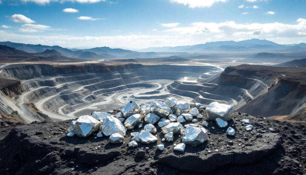 shot of silver grain with mining destruction as backdrop