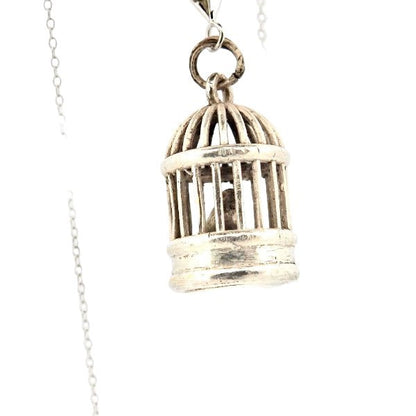 Sterling Silver Bird Necklace - Caged Bird Pendant with Chain - Lynne Lee Jewellery