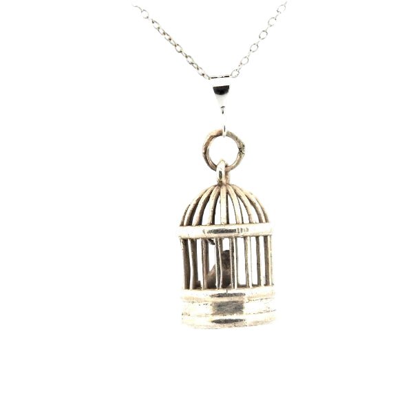 Sterling Silver Bird Necklace - Caged Bird Pendant with Chain - Lynne Lee Jewellery