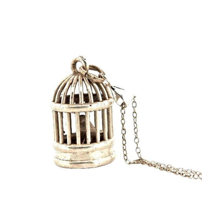 Sterling Silver Bird Necklace - Caged Bird Pendant with Chain - Lynne Lee Jewellery