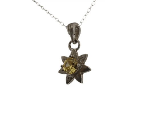 Sterling Silver Daisy Jewellery Pendant with Yellow Sapphire - Lynne Lee Jewellery