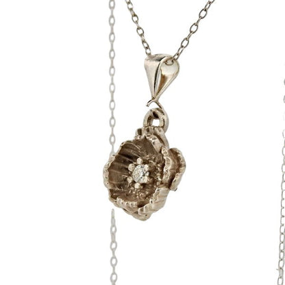 Sterling Silver Poppy Pendant - August's Symbol of Remembrance - Lynne Lee Jewellery